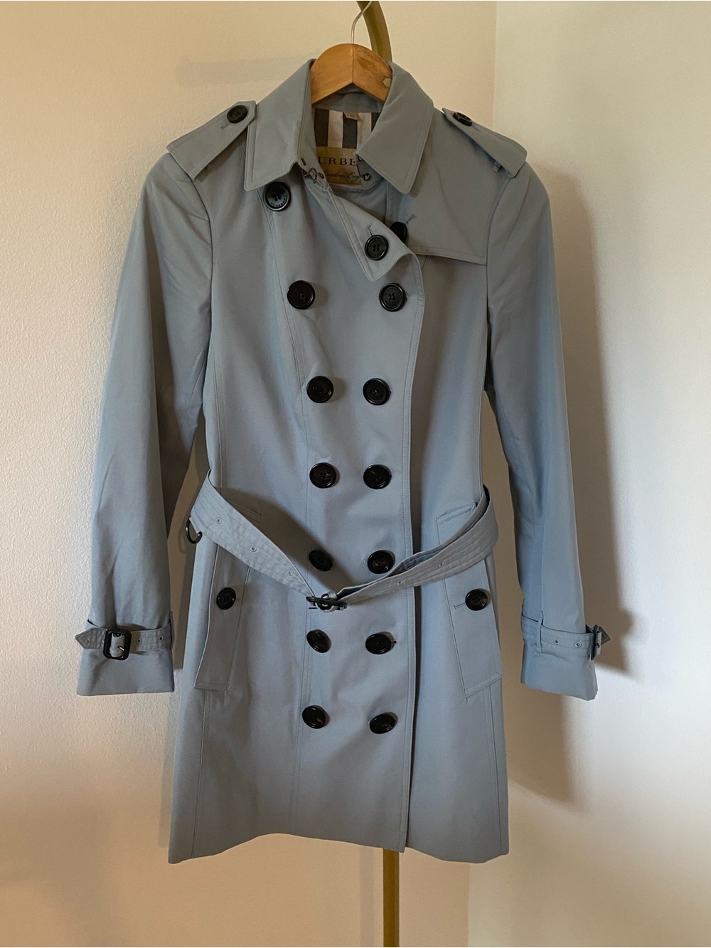 Burberry London Blue Cotton Check Lined Belted Trench Coat US 4 - Picture 2 of 15